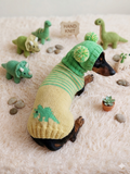 Dinosaur Dog Costume - Warm Wool Striped Dinosaur Costume with Two Big Pom Poms Pet Sweater and Hat Set Jumper and Hat for Dachshund or Dog