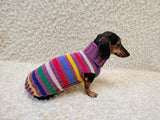 Handmade Knit Dachshund Sweater - Colorful Striped Dog Clothes