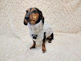 Paw print wool sweater with arans for dogs, dachshund warm clothes jumper with cables