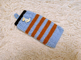 Cute Animal Companion Knit Phone Case | Striped Phone Sleeve-Handmade Knit Animal Phone Pouch | Cozy Stretchy Phone Sock