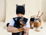 Matching Black Cat Hat Set: Angora Wool Mom & Dog Halloween Costume