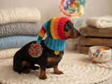 Colorful Dog Snood, Rainbow Knitted Dog Hat, Dachshund Winter Clothes, Puppy Snood with Pom Pom, Handmade Pet Gift, Warm Dog Beanie