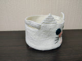 Crochet Cat Basket, White Kitten Nursery Storage Bin, Small Yarn Bowl, Cute Makeup Organizer, Cat Lover Gift, Kawaii Kids Room Decor