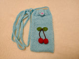 Handmade Knitted Phone Bag • Red Cherry Fruit Decor Phone Case • Aesthetic Gift for Teen Girls