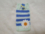 Daisy Phone Sock, Knit Striped Phone Sleeve, Cute Flower Phone Case Pouch, Handmade Cotton Phone Bag, Gift for her, Cozy Phone Holder