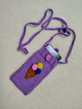 Ice Cream Knitted Phone Crossbody Bag | Cute Summer Smartphone Sleeve with Strap | Handmade Sweet Dessert Tech Pouch | Fun Birthday Gift for Her