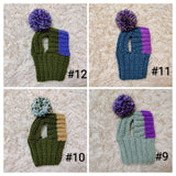 36 color Dachshund Snood with Pom Pom, Hand Knitted Dog Balaclava, Dog Winter Hat, Puppy Snood, Cute Dog Clothes, Small Dog Outfit
