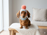 Comfort-Fit Knitted Dog Snood for Dachshunds - Soft Ribbed Dog Hat with Pom-Pom - Stay-On Winter Headwear for Long-Haired & Smooth Doxies