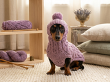 Pink alpaca wool costume with classic arana sweater and hat for dachshund or small dog, winter set sweater and hat for dogs