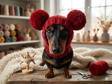 Christmas Clothes Pet Outfit Pom Pom Hat, Pet clothes winter warm wool snood hat for small dogs with pompom, pet gift, dog gift
