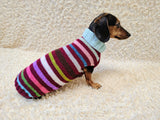 Handmade Knit Dachshund Sweater - Colorful Striped Dog Clothes