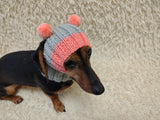 Double Pom Pom Dog Hat, Hand Knitted Winter Dog Beanie, Warm Wool Dog Snood for Small Dogs