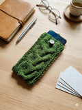 Cozy Cable Knit Phone Cover, Cream White Knitted Phone Pouch with Wooden Button, Protective Smartphone Sleeve, Winter Tech Gift