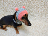 Double Pom Pom Dog Hat, Hand Knitted Winter Dog Beanie, Warm Wool Dog Snood for Small Dogs