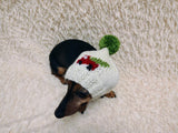 Car Christmas tree Dog Hat PomPom, Designer Pet Party Clothes outfit, Warm Winter knitted Dachshund cap with Pattern, gift for dogs lover