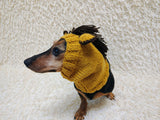 Knitted Donkey Snood Hat for Dachshund - Handmade Dog Costume with Ears and Mane