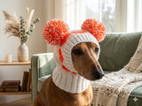 Knitted hat for dog with hearts and two pompons