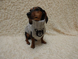 Bear print wool sweater with arans for dogs, dachshund warm clothes jumper with cable