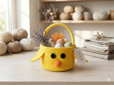Crochet Easter Chick Basket, Yellow Chicken Nursery Storage Bin, Small Easter Egg Basket with Handle, Cute Spring Yarn Bowl, Kawaii Kids Gift Basket