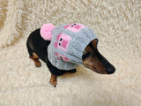 Dog hat pig print designer handmade festive holiday clothes pet beanie costume, warm winter cap for dachshund with pompom