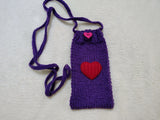 Heart Knitted Phone Crossbody Bag | Crochet Valentine Gift for Her | Small Romantic Smartphone Purse with Heart Decor | Made with Love Phone Sleeve
