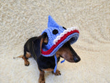 Shark Summer sun hat dogs with holes for ears. Hand knitted sun cap dachshund. Stylish Pet Photo Props and Gift Dog Moms