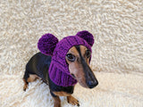 Pet snood hat winter warm wool snood hat for small dogs with two pom poms pet gift dog gift
