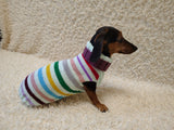 Handmade Knit Dachshund Sweater - Colorful Striped Dog Clothes