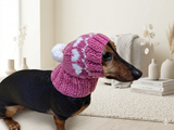 Dog hat with hearts with pom-pom, Handmade pet clothing Warm winter beanie for dachshund closed ears, fogs lover gift