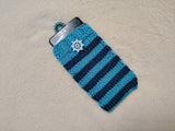 Handmade Knit Nautical Phone Case - Summer Vibes Collection-Nautical Striped Knit Phone Sleeve -Cute Coastal Phone Pouch