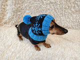 Snowflake Christmas dog hat with pom-pom, Handmade pet clothing Warm winter beanie for dachshund closed ears, fogs lover gift