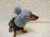 Dog hat with pom poms wool, warm hat for dachshund, wool hat for small dogs