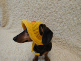 Duck Summer sun hat dogs with holes for ears. Hand knitted sun cap dachshund. Stylish Pet Photo Props and Gift Dog Moms