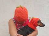 Matching Halloween Pumpkin Hat Set: Mom & Dog Angora Blend Knit