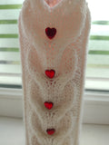 Knitted Wine Bottle Cozy Cable Knit Sleeve, Red Valentine’s Day Wine Decor, Heart Buttons Bottle Sweater, Wedding Table Decor Housewarming Gift