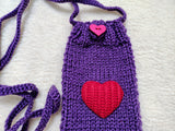 Heart Knitted Phone Crossbody Bag | Crochet Valentine Gift for Her | Small Romantic Smartphone Purse with Heart Decor | Made with Love Phone Sleeve