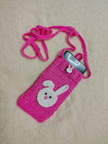 Knitted Bunny Phone Sleeve with Strap, Cute Rabbit Crossbody Phone Bag, Handmade Crochet Phone Sock, Kawaii Animal Phone Pouch