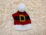 Santa Dog Hat PomPom, Designer Pet Party Clothes outfit, Warm Winter knitted Dachshund cap with Pattern, gift for dogs lover