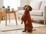Brown knitted sweater for dachshund dog