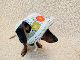 Crochet Dog Sun Hat with Flower Appliqué - Handmade Dachshund Bucket Hat - Floral Pet Summer Accessory - Cute Dog Bonnet with Ear Holes