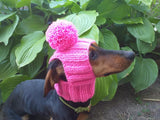 Handmade Knit Dachshund Snood with Pom-Pom - Winter Dog Hat for Doxies & Small Breeds - Ear Warmer & Neck Gaiter