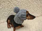 Dog hat with pom poms wool, warm hat for dachshund, wool hat for small dogs