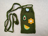 Boho Knitted Phone Sleeve • Avocado and Lemon Phone Bag • Protective Soft Phone Case Holder