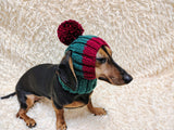 Cute Hand-Knitted Dachshund Snood and Pom-Pom Beanie Set - Cozy Dog Hat and Neck Warmer