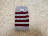 Cute Animal Companion Knit Phone Case | Striped Phone Sleeve-Handmade Knit Animal Phone Pouch | Cozy Stretchy Phone Sock