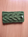 Cozy Cable Knit Phone Cover, Cream White Knitted Phone Pouch with Wooden Button, Protective Smartphone Sleeve, Winter Tech Gift