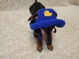 Duck dog hat Summer sun with holes for ears. Hand knitted sun cap dachshund. Stylish Pet Photo Props and Gift Dog Moms