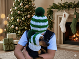 Matching Christmas Striped Dog and Owner Beanie Set: Wool Blend Knit