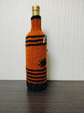 Spider & Bat Halloween Wine Bottle Cover | Knit Orange Cozy