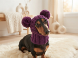 Pet snood hat winter warm wool snood hat for small dogs with two pom poms pet gift dog gift